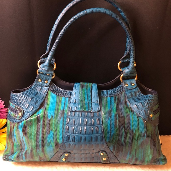 New Sharif Croc Style Beautiful Leather Satchel Handbag w/Matching Wristlet - Picture 3 of 16